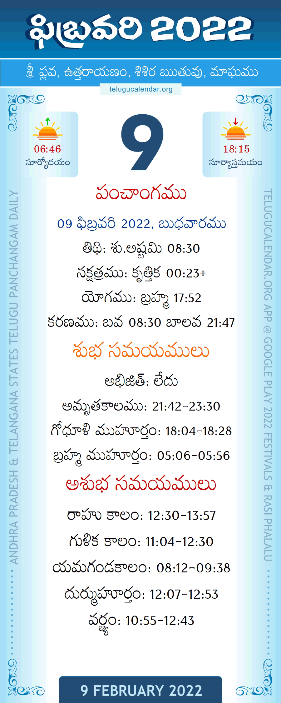 9 February 2022 Panchangam in Telugu