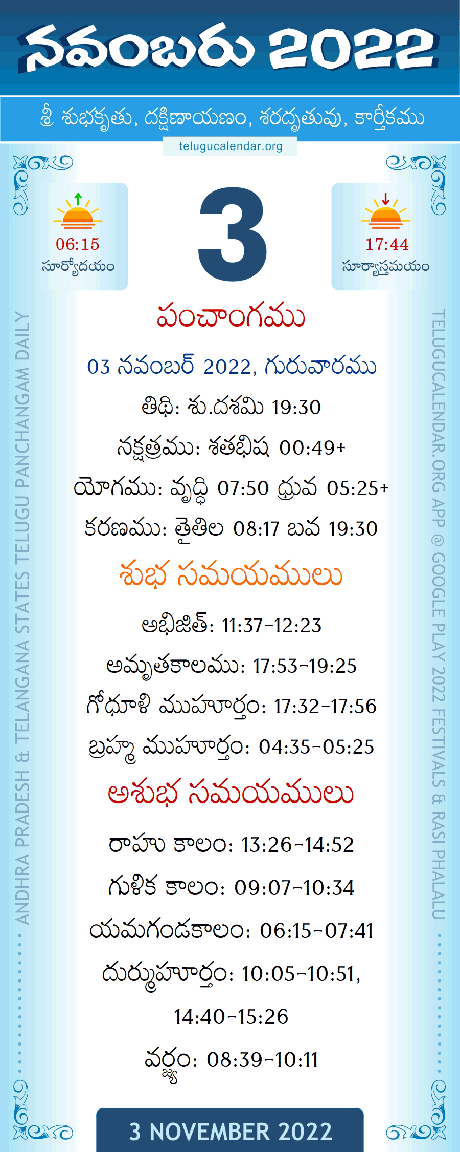 3 November 2022 Panchangam in Telugu