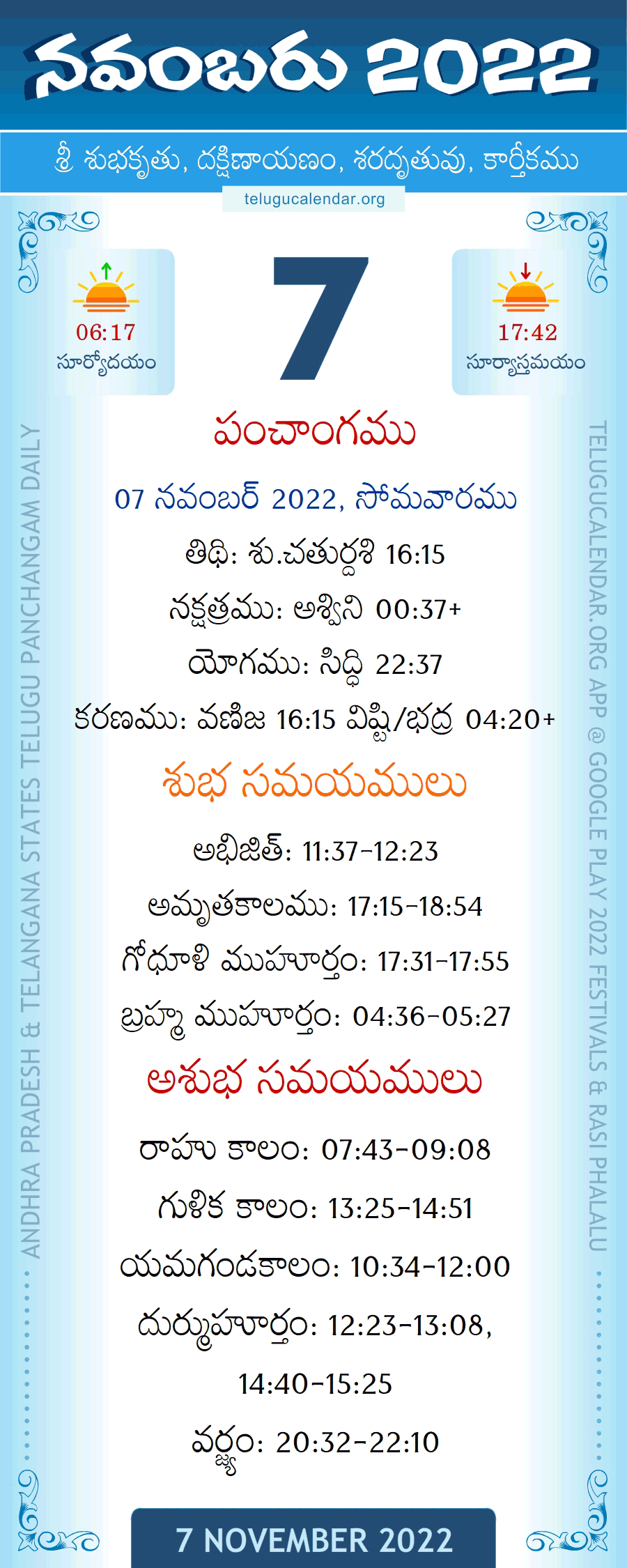 7 November 2022 Panchangam in Telugu