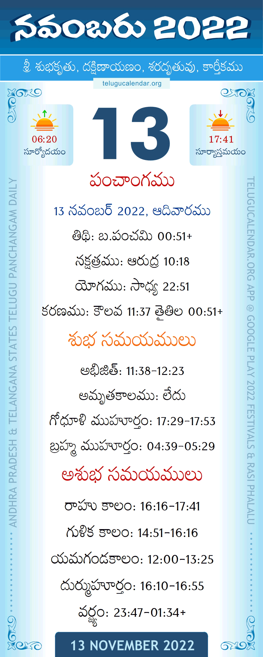 13 November 2022 Panchangam in Telugu