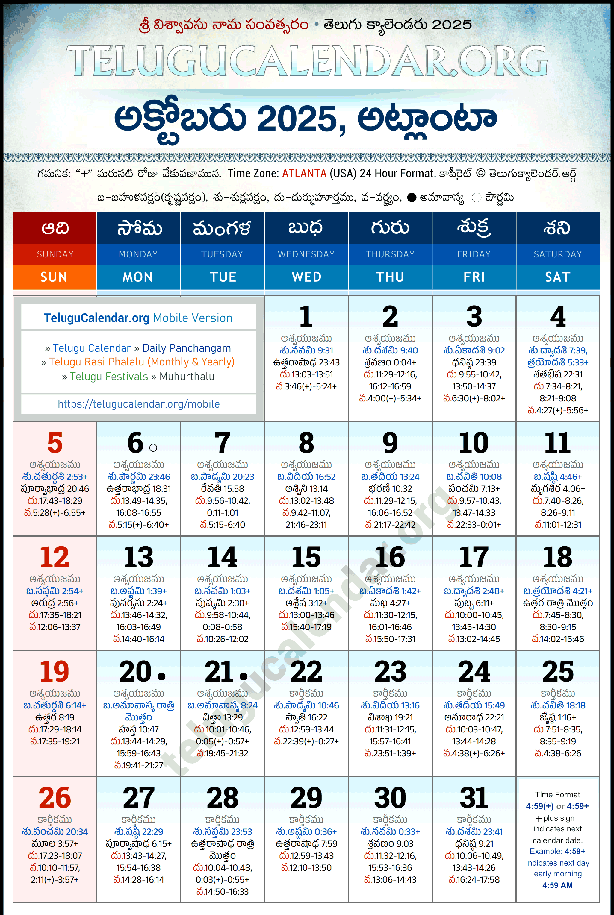 Telugu Calendar 2025 October Atlanta in Telugu Telugu Calendar 2025 October Atlanta in Telugu