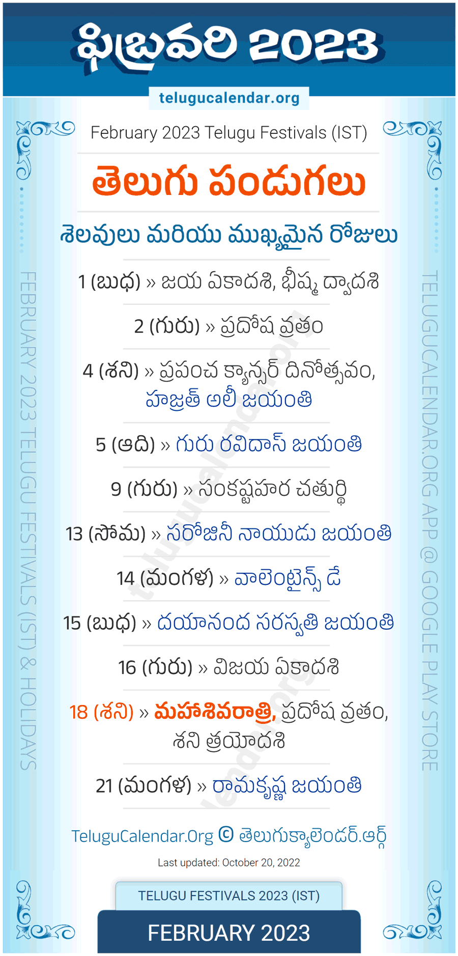 Telugu Festivals 2023 February
