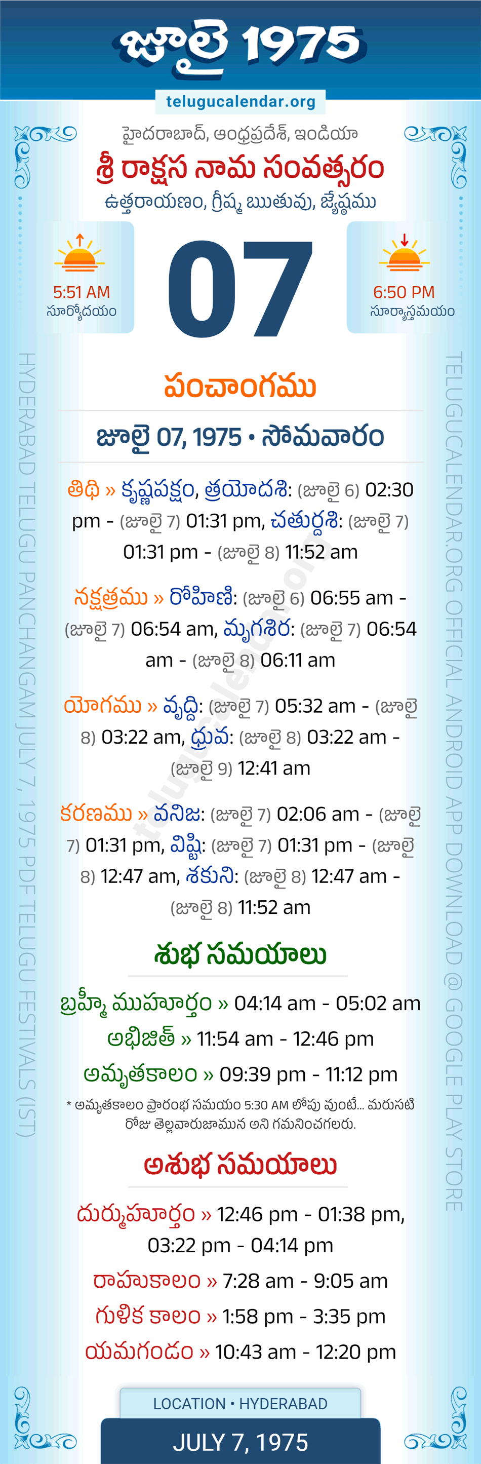 July 7, 1975 Telugu Calendar Panchangam Daily