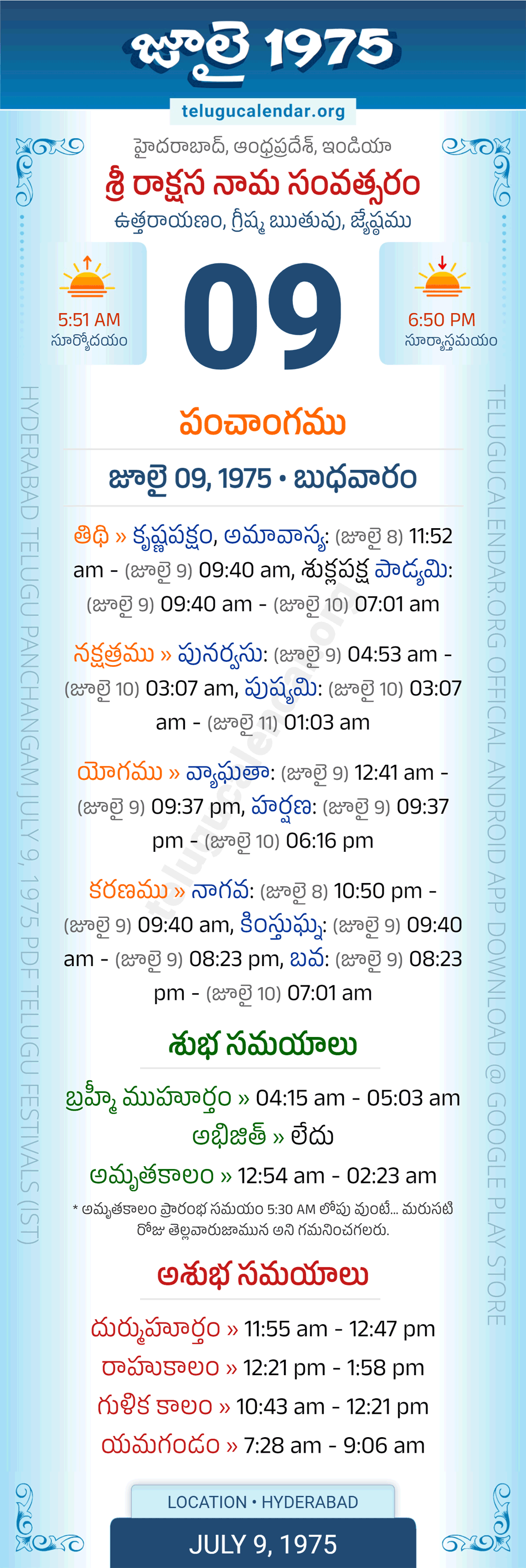 July 9, 1975 Telugu Calendar Panchangam Daily