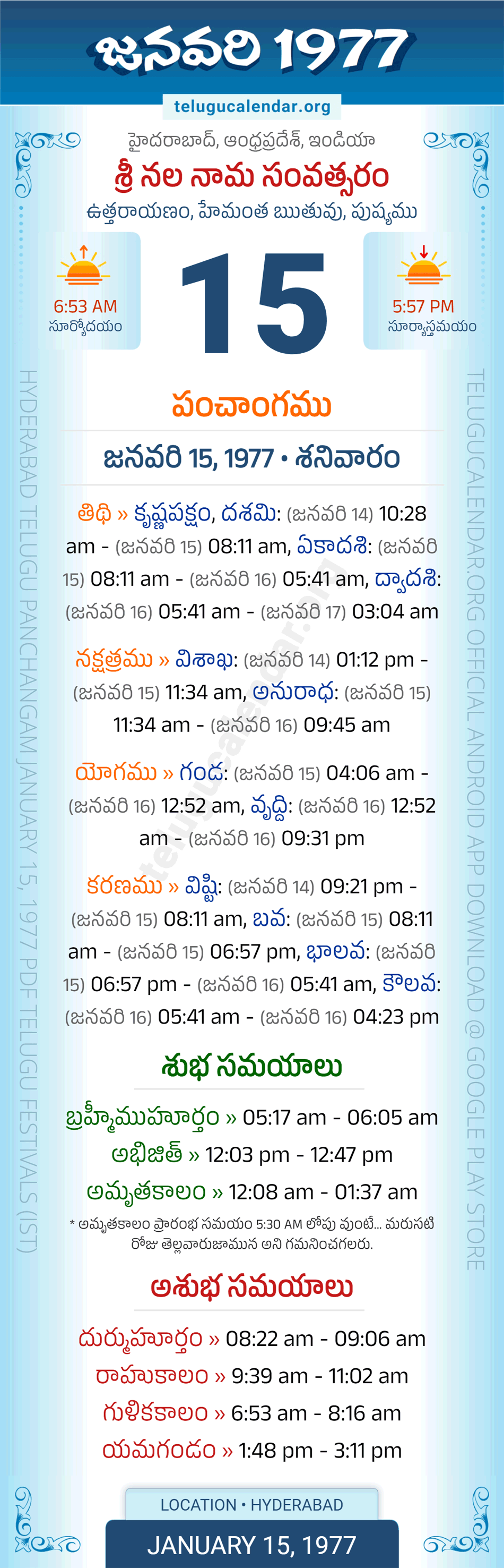 January 15, 1977 Telugu Calendar Panchangam Daily