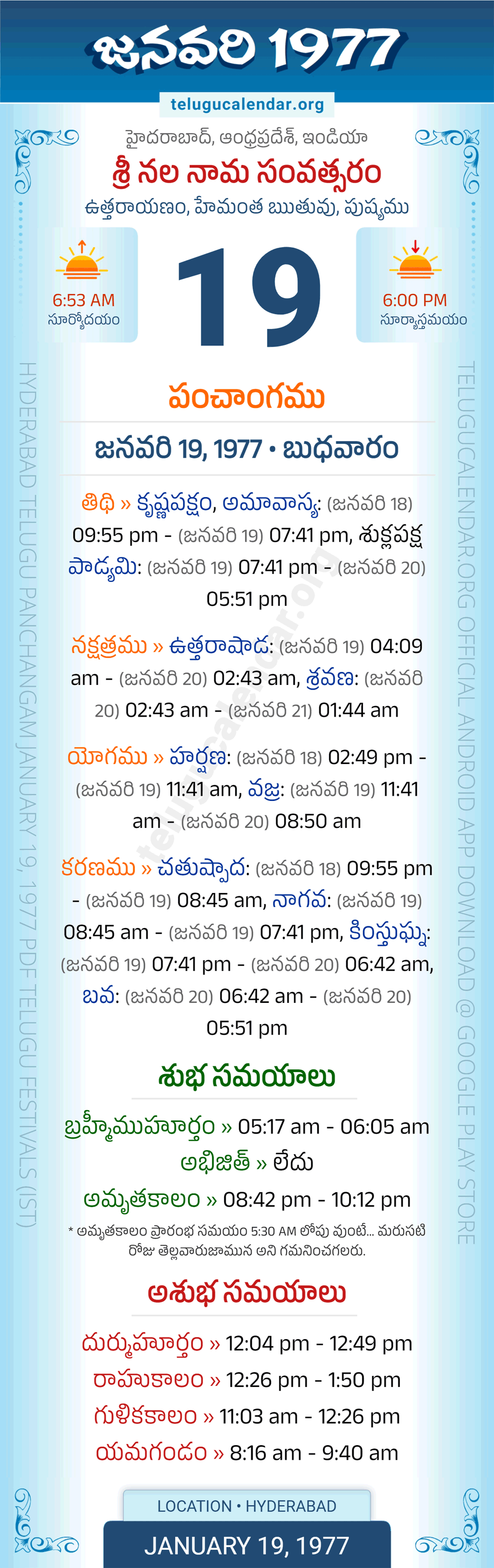 January 19, 1977 Telugu Calendar Panchangam Daily