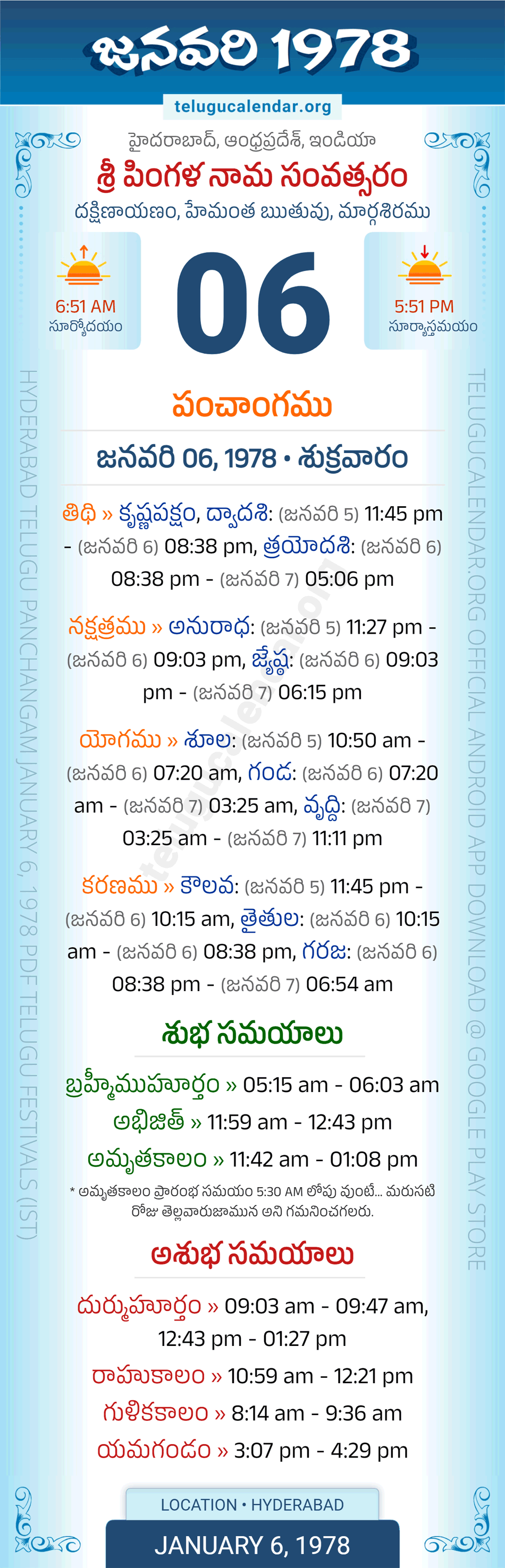 January 6, 1978 Telugu Calendar Panchangam Daily
