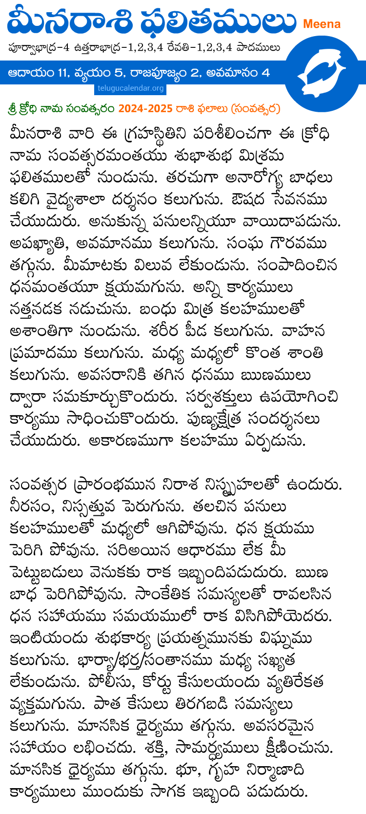 Meena Rasi 2024-2025 Yearly